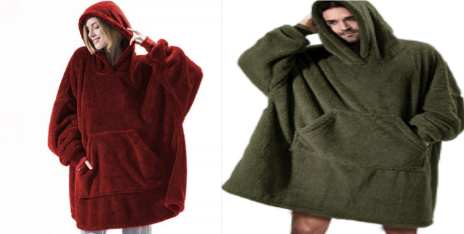 Hoodie Sweatshirt With Big Pocket Tops Sweater Comfortable Loose Double-Sided Fleece Thicker Wearable Blanket