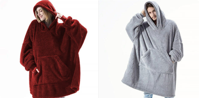Hoodie Sweatshirt With Big Pocket Tops Sweater Comfortable Loose Double-Sided Fleece Thicker Wearable Blanket